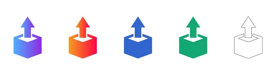 Modern Cube Upload Icons Set Illustrazione stock