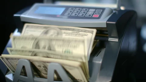 Modern currency counting machine counting dollar bills money counting 스톡 동영상 279985143