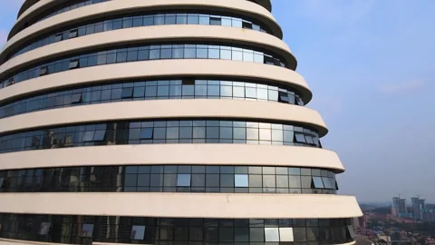 Modern Curved Skyscraper Architecture with Glass Facade in Nanning City Video stock 342005669