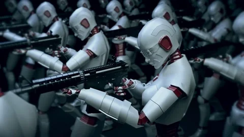 Modern Cyber Robots Army With Artificial Intelligence 4k Vidéo 145497309