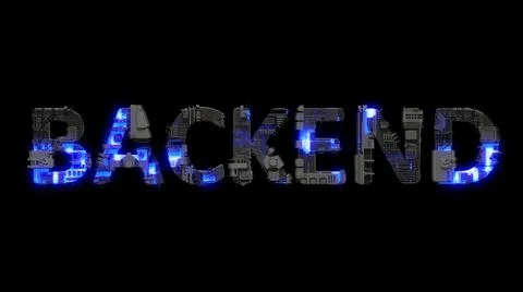 Modern cybernetic text BACKEND shining blue electrical light Illustrazione stock