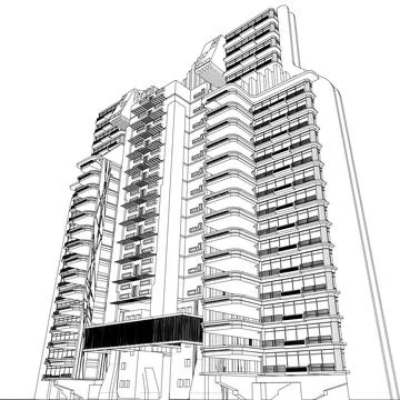 Modern Cyberpunk Building Vector. Megastructure Brutalist Concrete Towers. Stock Illustration