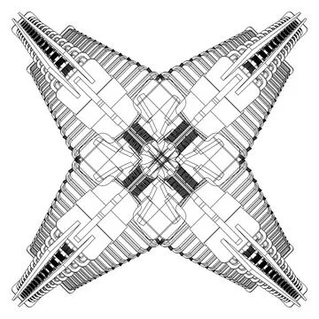 Modern Cyberpunk Building Vector. Megastructure Brutalist Concrete Towers. Stock Illustration