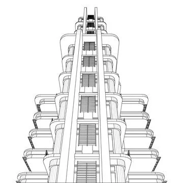 Modern Cyberpunk Building Vector. Megastructure Brutalist Concrete Towers. Stock Illustration