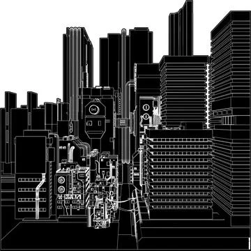 Modern Cyberpunk City Vector Stock Illustration