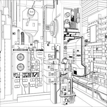Modern Cyberpunk City Vector Stock Illustration