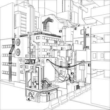 Modern Cyberpunk City Vector Stock Illustration