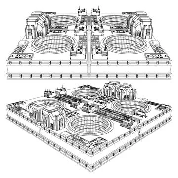 Modern Cyberpunk City Vector. Megastructures: Monolithic Brutalist Towers Ilustración de archivo