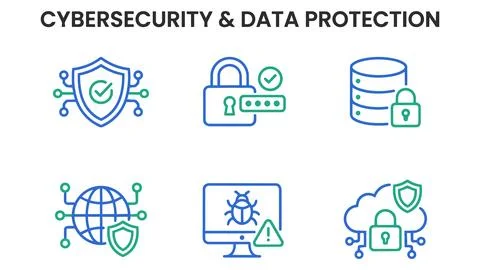 Modern cybersecurity and network data protection icon pack with cybersecurity Stock Illustration