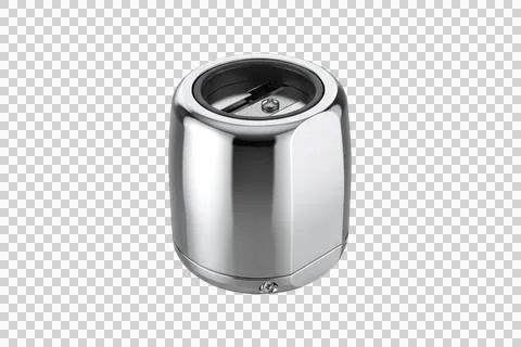 Modern cylindrical chrome pencil sharpener isolated on transparent background Stock Illustration