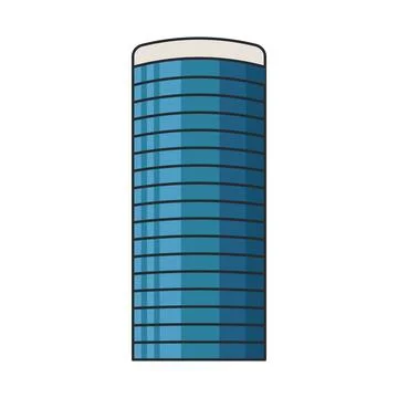 Modern cylindrical glass skyscraper with reflective facade. Illustration. O.. Ilustración de archivo