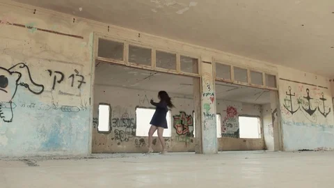 Modern dance in an abandoned hall Stock Footage 81266870