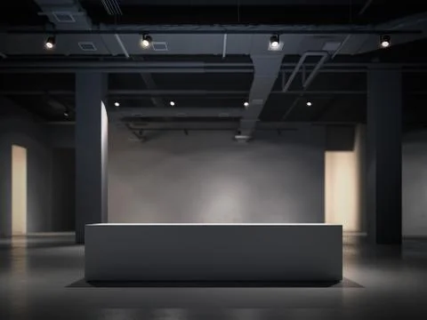 Modern dark gallery space with showcase. 3d rendering Illustration