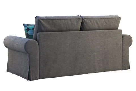 Modern dark gray fabric sofa with colored pillows. 3d render Stock Illustration