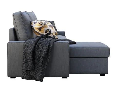Modern dark gray fabric sofa with chaise lounge. 3d render Stock Illustration
