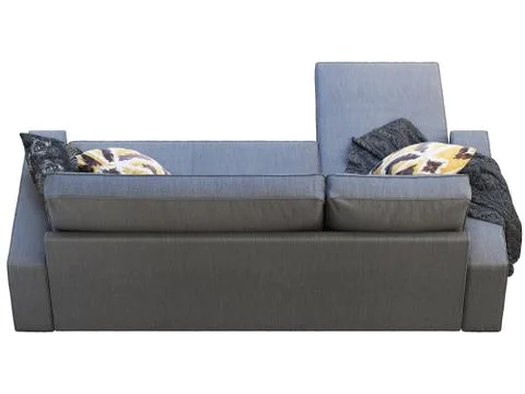 Modern dark gray fabric sofa with chaise lounge. 3d render Stock Illustration
