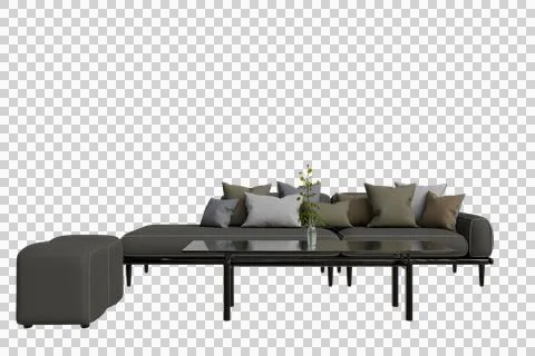 Modern Dark Gray Sofa, Ottoman &amp; Coffee Table Stock Illustration