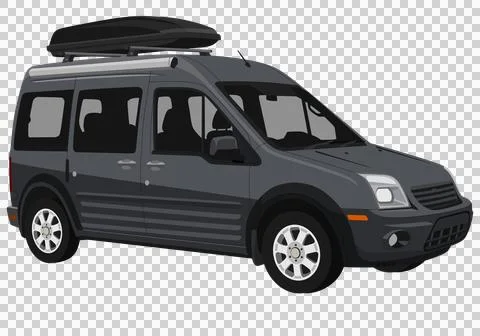 Modern Dark Grey Compact Adventure Van with Roof Cargo Box - Vector Illustration Stock Illustration