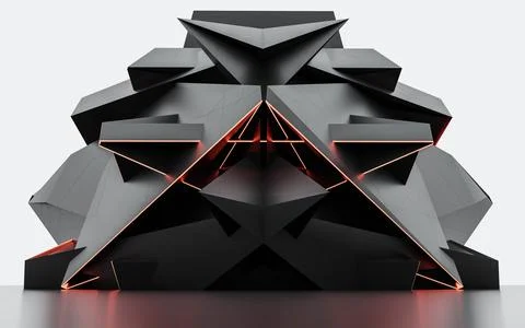 Modern dark high technology concept building exterior with red led lighting 3d Stock Illustration