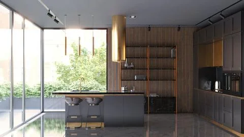 Modern dark kitchen interior. Stock Illustration