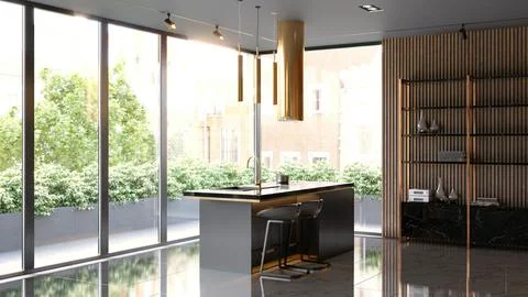 Modern dark kitchen interior. Stock Illustration