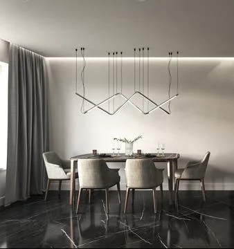 Modern dark kitchen interior with white walls, marble tile floor. Contemporary Illustrazione stock