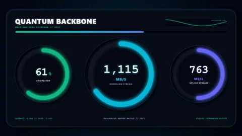 Modern dark mode interface displaying real-time high-speed data transfer an.. Stock Footage 347939922