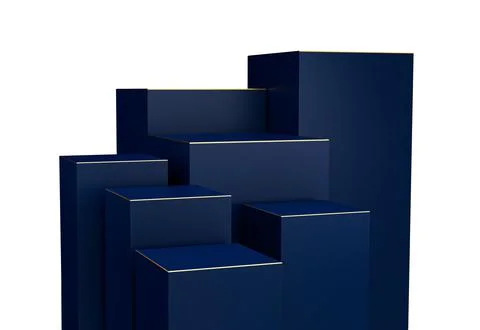 Modern dark navy blue cube pedestal podium isolated on a white background Stock Illustration