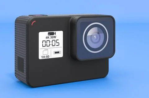Modern dashcam DVR on blue backdrop, 3D rendering Illustrazione stock