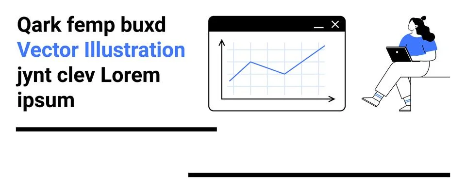Modern Data Analysis Concept with Graph and Person on Laptop Illustrazione stock