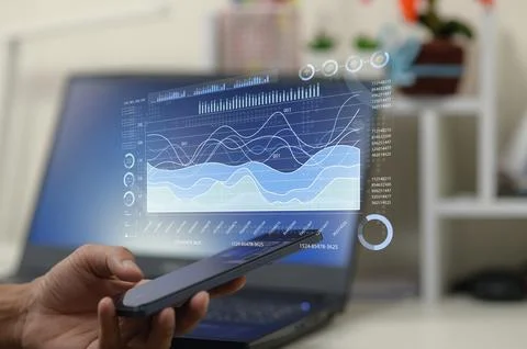 Modern Data Analysis with Smartphone and Visual Graph Elements Foto stock