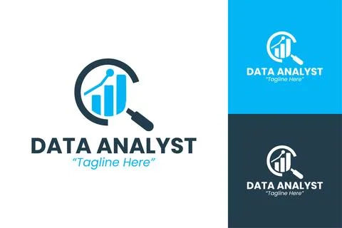 Modern Data Analyst Logo Design in Light Blue and Dark Blue Stock Illustration