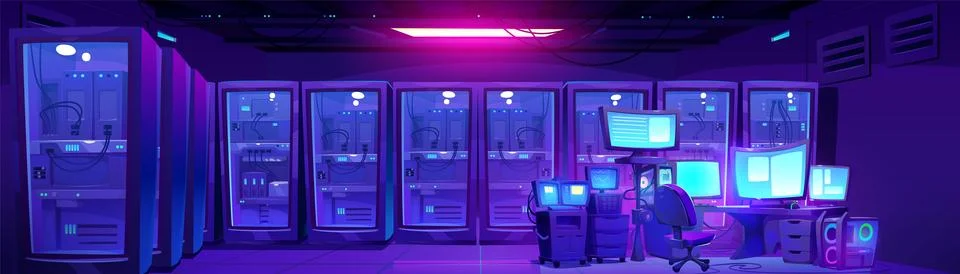 Modern data center with admin workplace Illustrazione stock