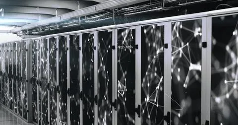 Modern data center with advanced servers processing complex network connections Stock Photos