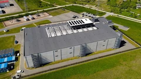 Modern data center and electrical substation in countryside 스톡 사진