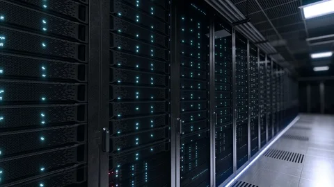 Modern data center with blinking LED lights Stock Footage 89991428