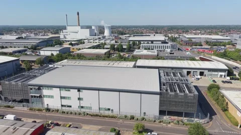 Modern Data Center Building Aerial View Industrial Park Daytime Stock Footage 337528027