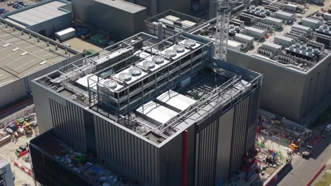 Modern Data Center Building Exterior With Cooling Infrastructure Stock Footage 337528032