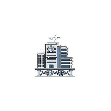 Modern data center building with lightning electric power vector icon Ilustración de archivo