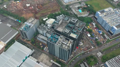 Modern data center building technology infrastructure aerial view Stock Footage 327812498