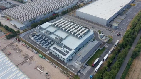 Modern Data Center Campus Development Aerial View Italy Stock Footage 342185154