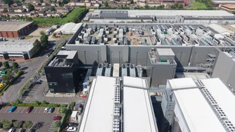 Modern Data Center Complex Overview From Above in Daytime Stock Footage 337527797