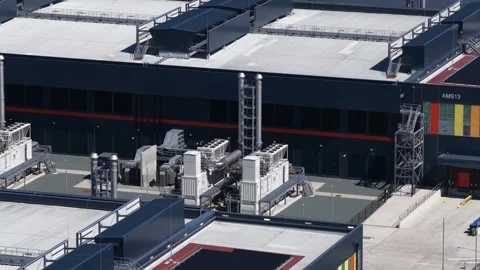 Modern data center complex showing energy infrastructure and cooling systems Video stock 346605718