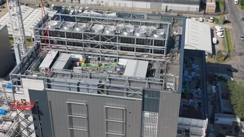 Modern Data Center Expansion Construction Aerial View Stock Footage 337528055