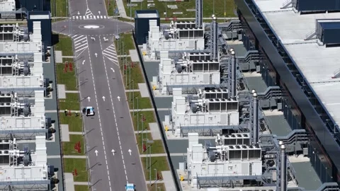 Modern data center facility with multiple cooling units Stock Footage 346605872