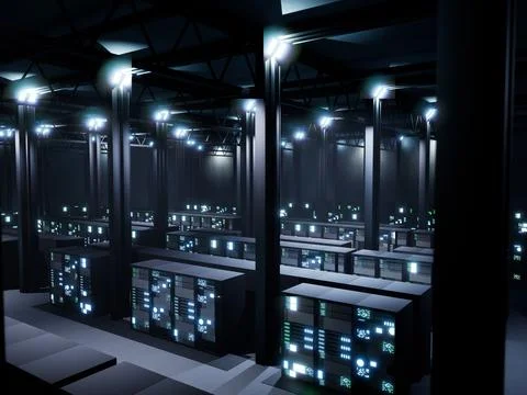 Modern data center filled with racks and cabinets Stock Illustration