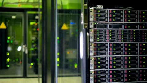 Modern Data Center With Rows of Server Racks Stock Footage 290153388