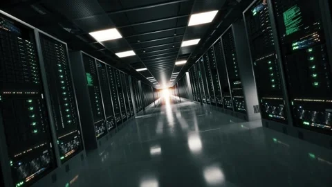 Modern Data Center with Rows of Server Racks Stock Footage 338273021