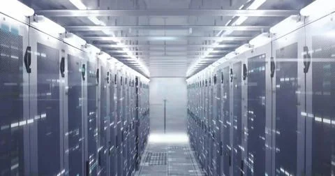 Modern data center with rows of servers and advanced technology infrastructure 스톡 사진