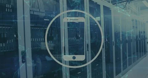 A modern data center with server racks, symbolizing connectivity 스톡 사진